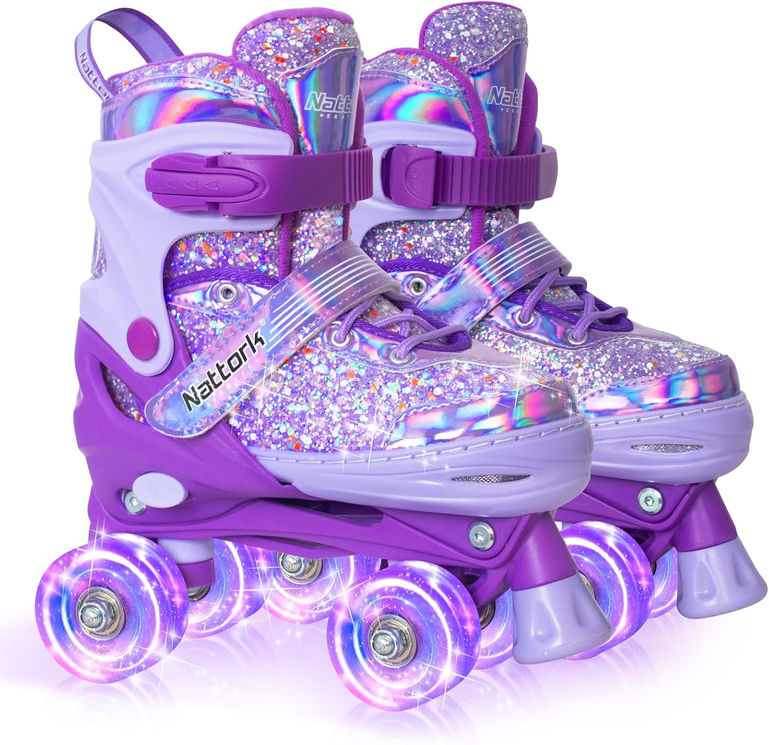 Nattork Patines de ruedas para niñas y niños, 4 tamaños ajustables...