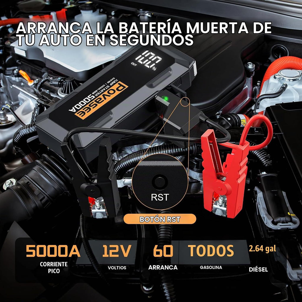 Arrancador de 5000 A | Povasee A40 Arrancador de Batería de Coche,...