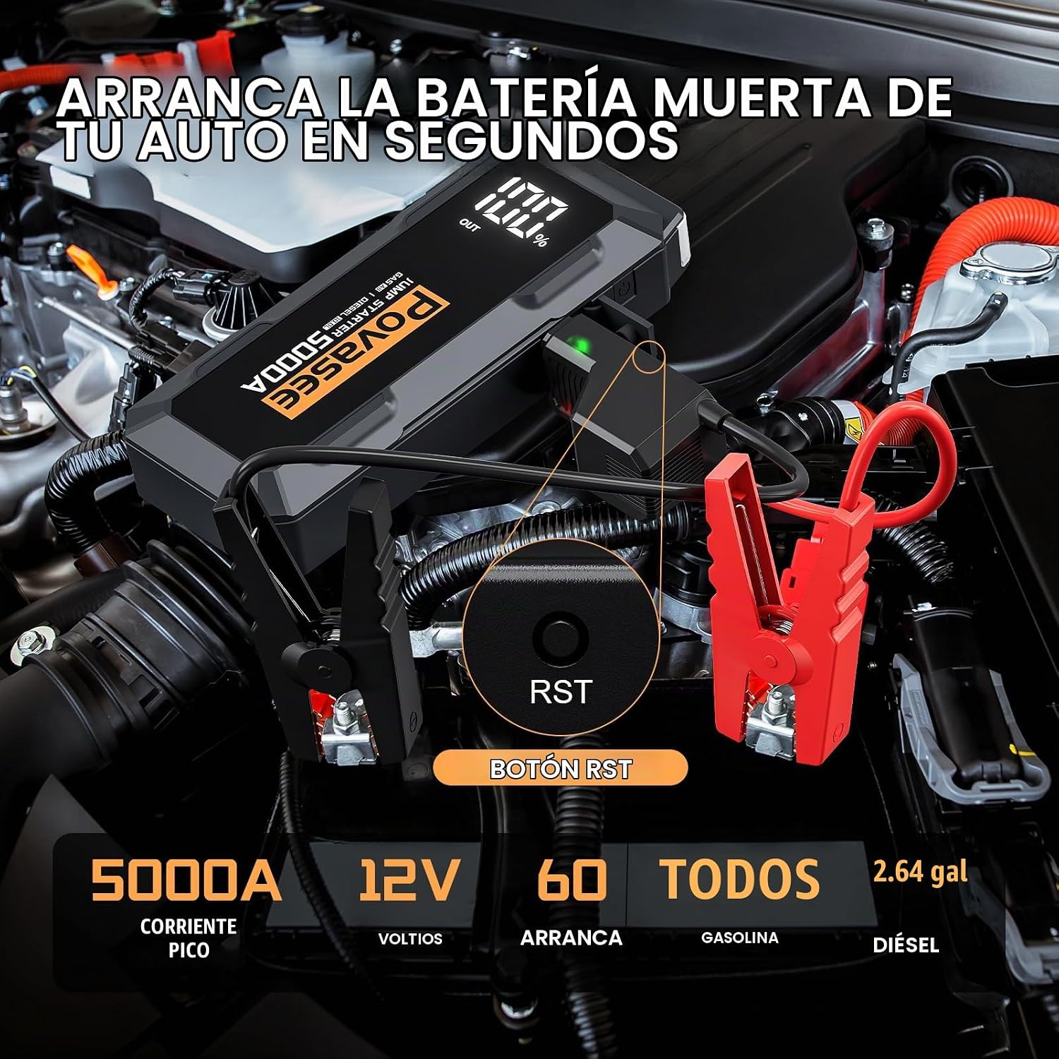 Arrancador de 5000 A | Povasee A40 Arrancador de Batería de Coche,...