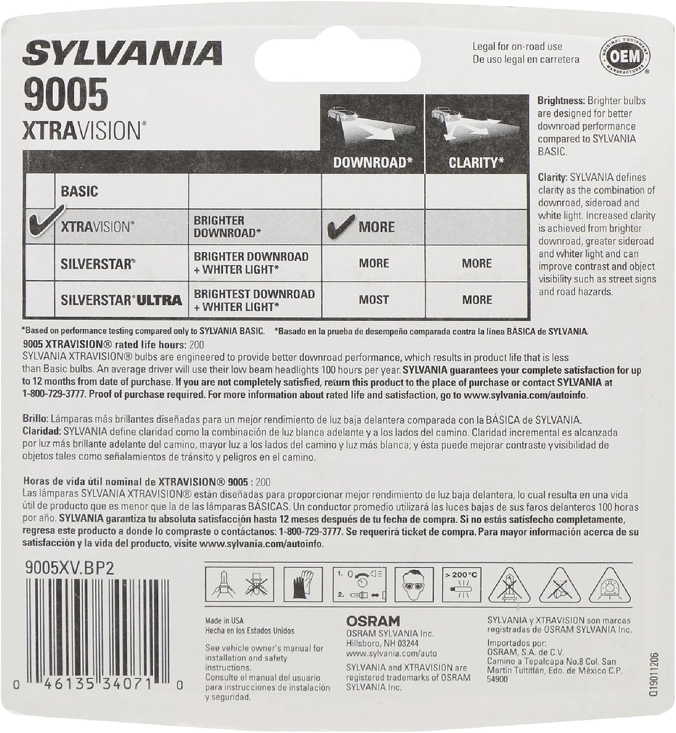 Bombilla de faros halógenos XtraVision SYLVANIA 9003 (también compa...