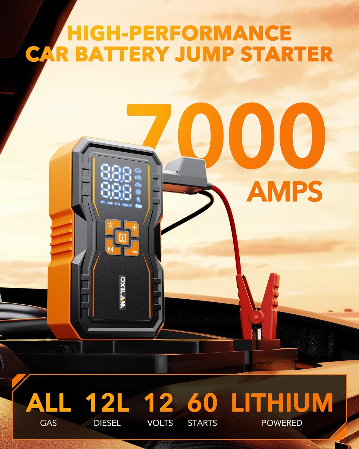 OXILAM Arrancador de salto de 7000 A con compresor de aire de 160 P...