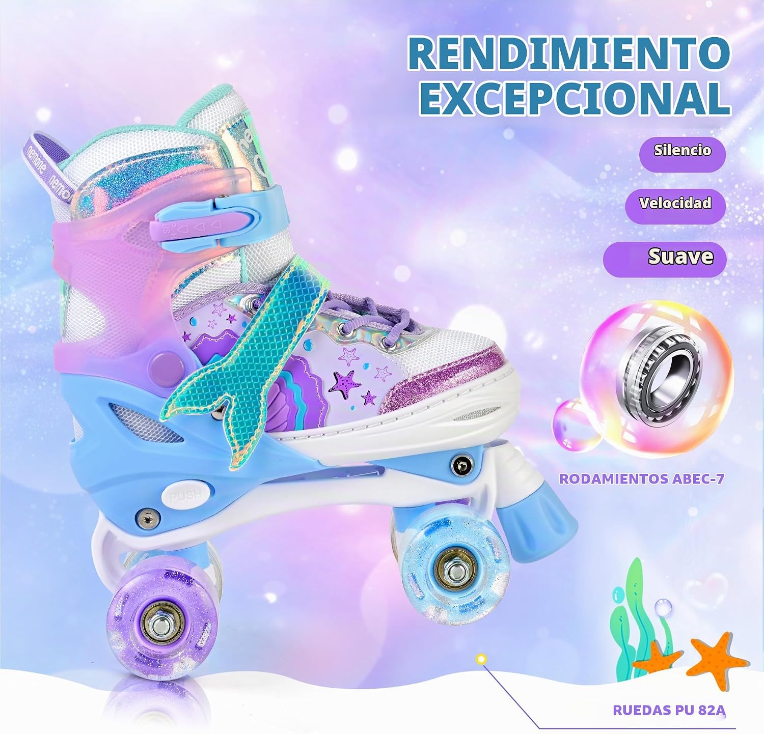 NEMONE - Patines de sirena con ruedas iluminadas y 4 tamaños ajusta...