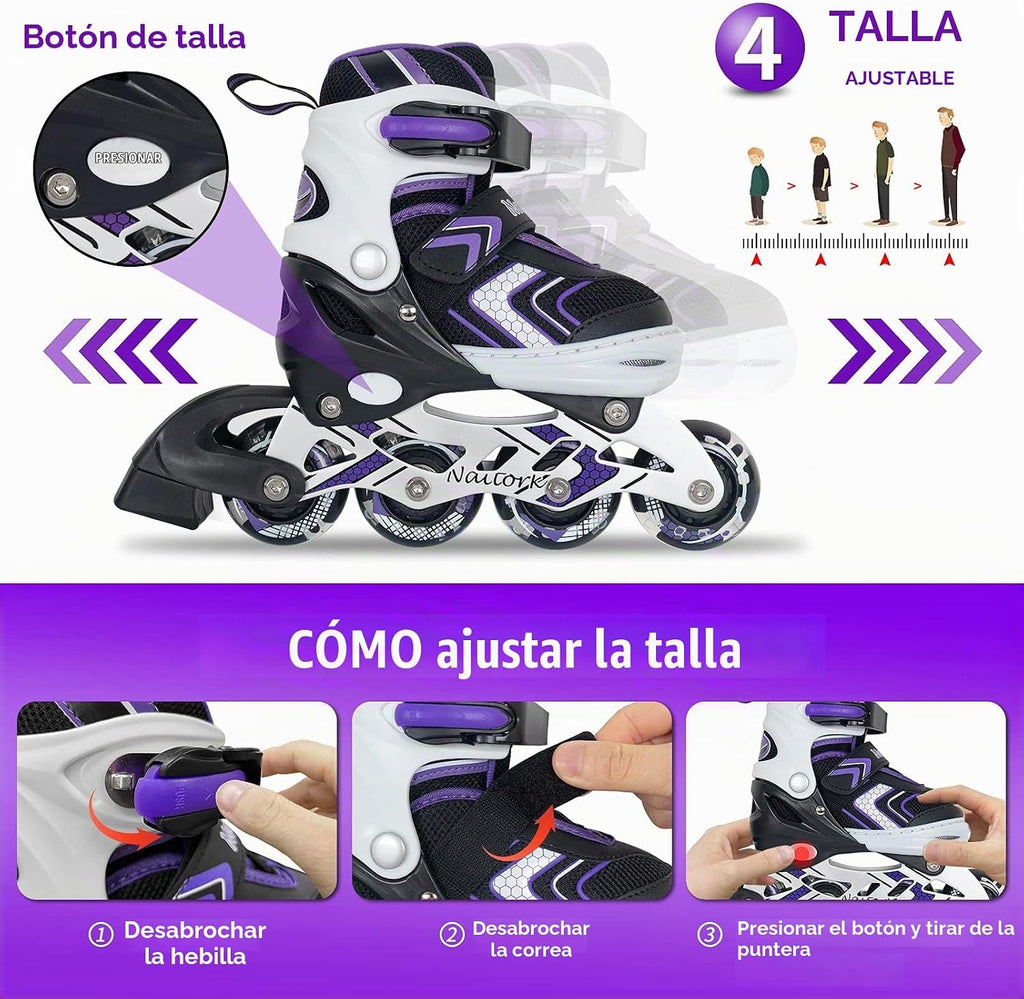 Patines en línea NATTORK para niños, niñas y niños con ruedas compl...