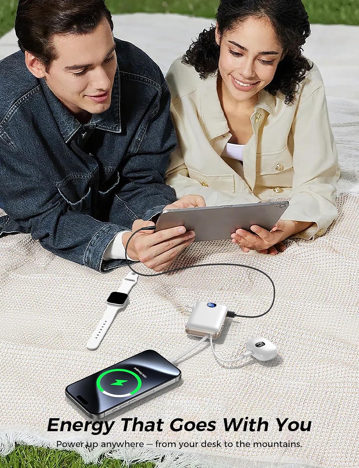 AIFENG Cargador portátil con cables integrados y enchufe de pared,...
