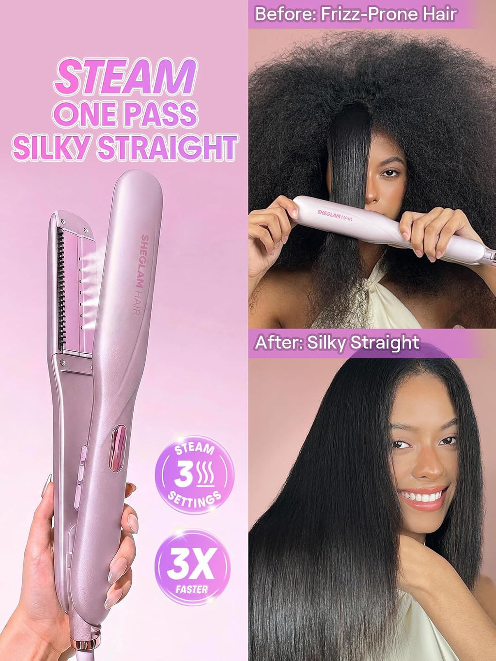 SHEGLAM Plancha de vapor alisadora de pelo de cerámica de 1,5" con...