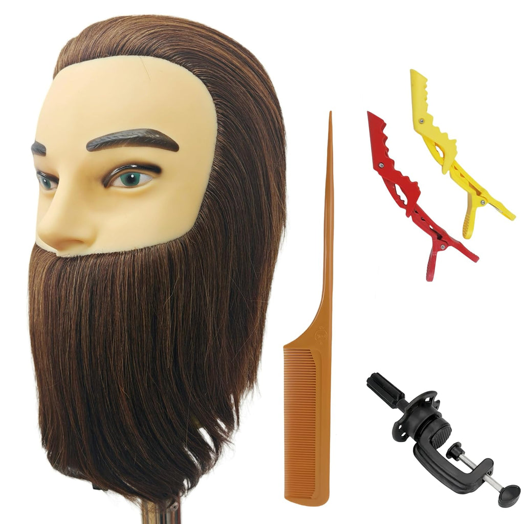 Cabeza de maniquí para hombre con cabello humano y barba, cabeza de...