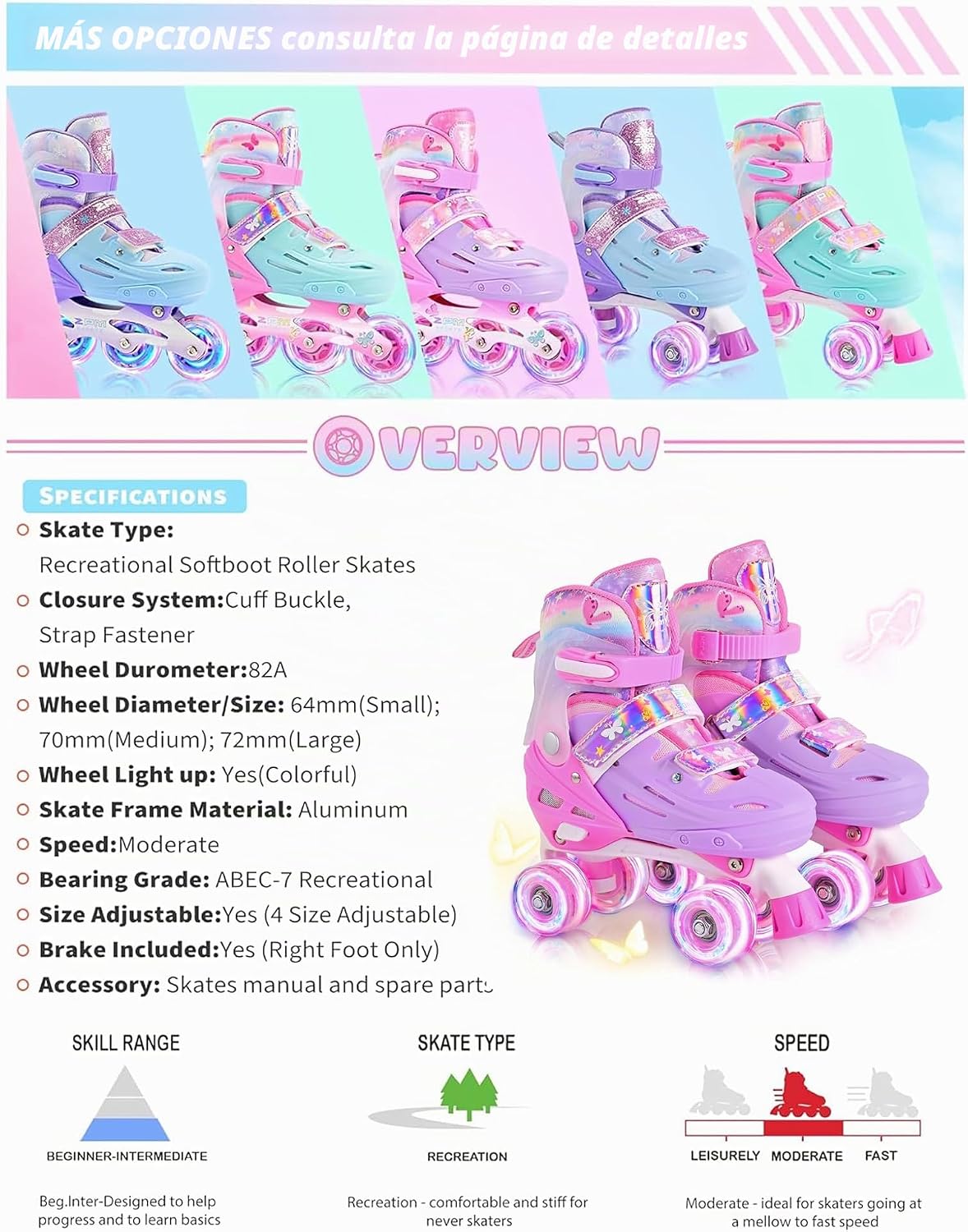 2PM SPORTS Patines de ruedas para niñas, niños y niños pequeños de...