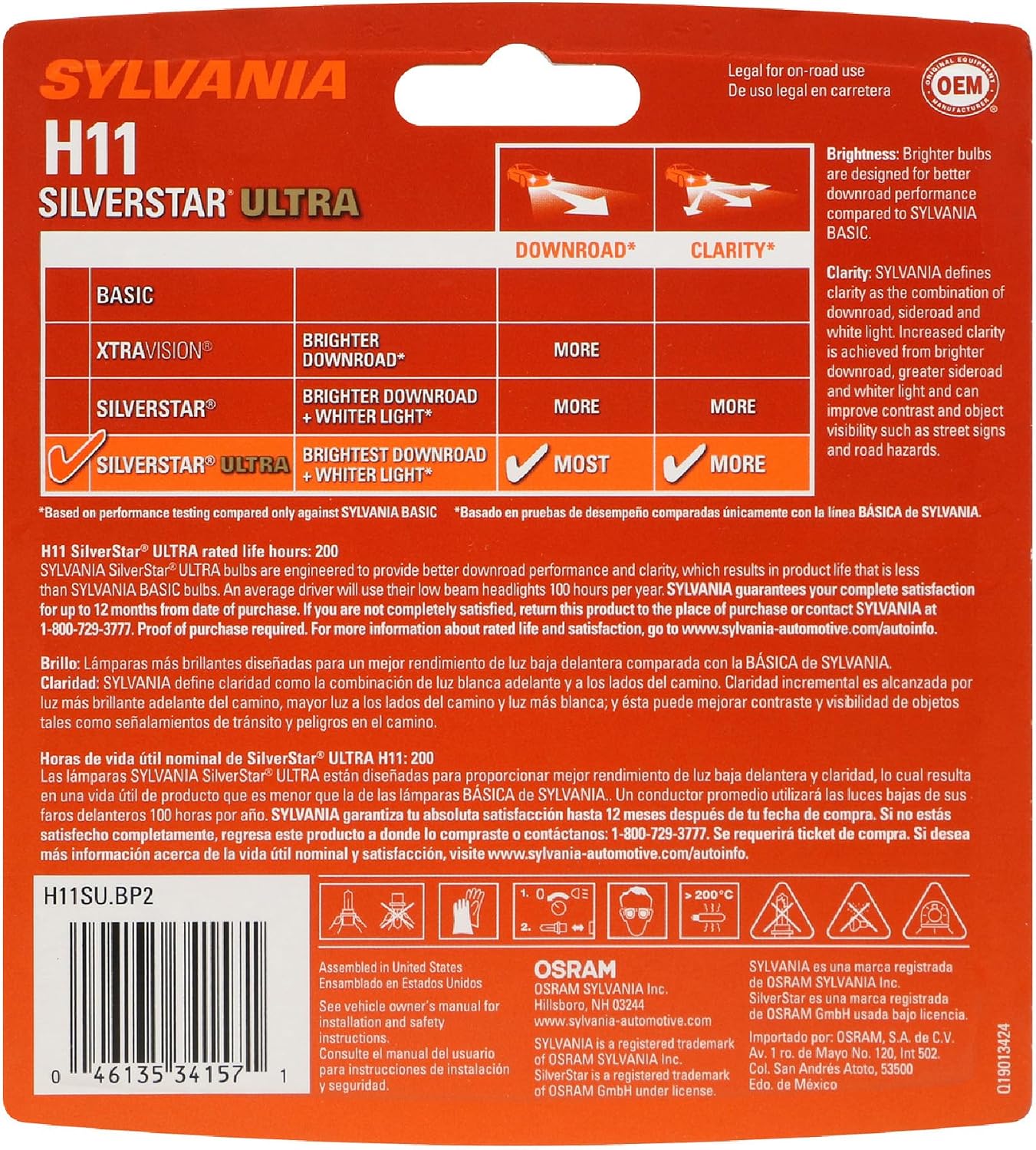 SYLVANIA - H11 foco delantero SilverStar Ultra de alto rendimiento...