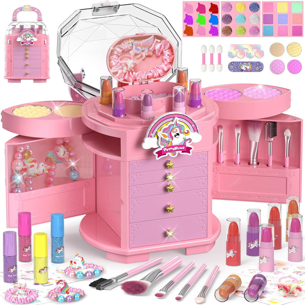 PERRYHOME Juego de maquillaje para niñas de 63 piezas, lavable, no...
