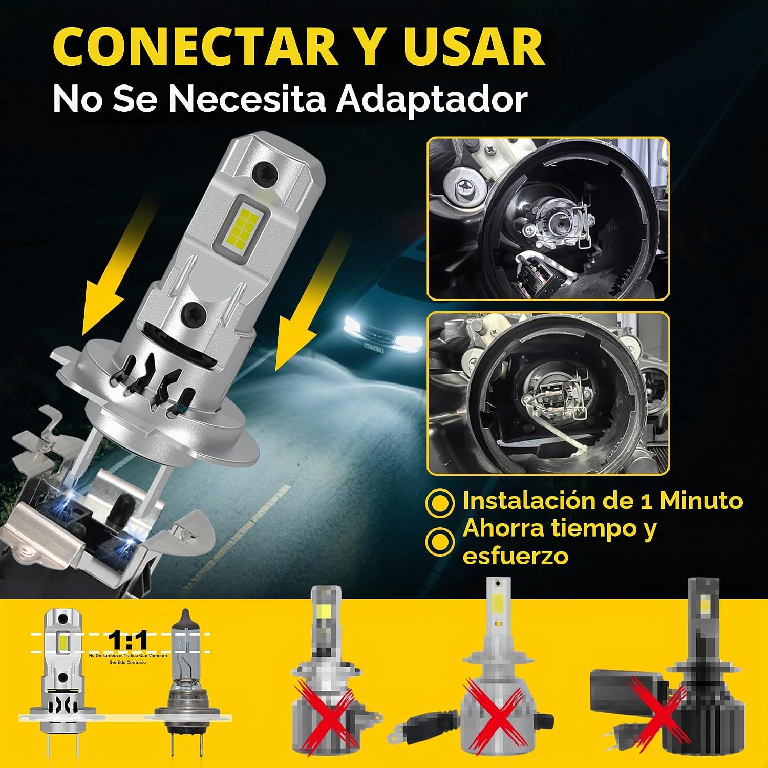 Bombilla LED H7LL\/H7 súper brillante con ventilador de refrigeraci...