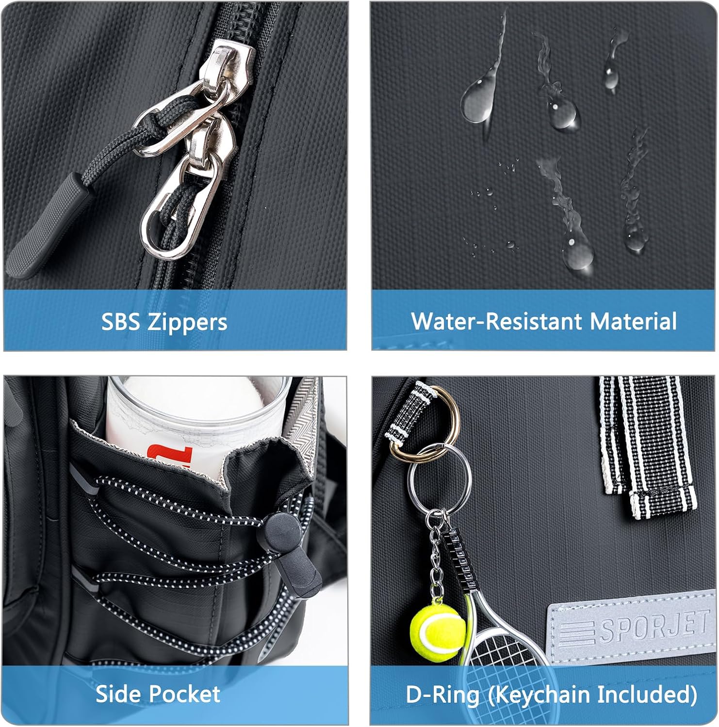 SPORJET Mochila de Tenis con Soporte para 2 Raquetas, Bolsa de Raqu...