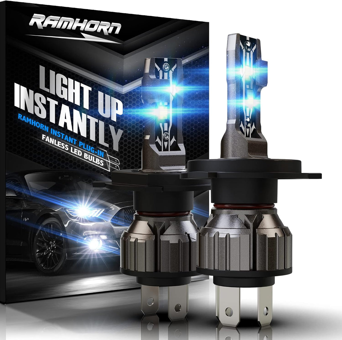 RAMHORN Bombillas H4, 300% de brillo, tamaño 1:1, Plug-N-Play, paqu...