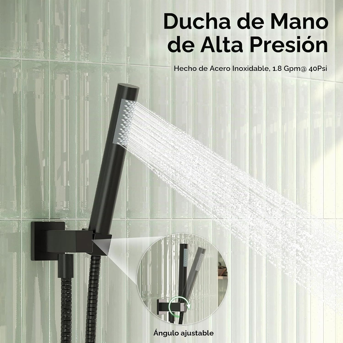 Esnbia Juego de grifo de ducha, sistema de ducha negro con cabezal...