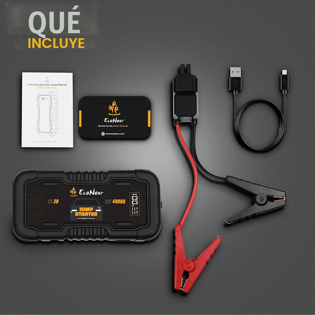 EcoNour - Arrancador de batería de automóvil de 4000 A, pico de has...