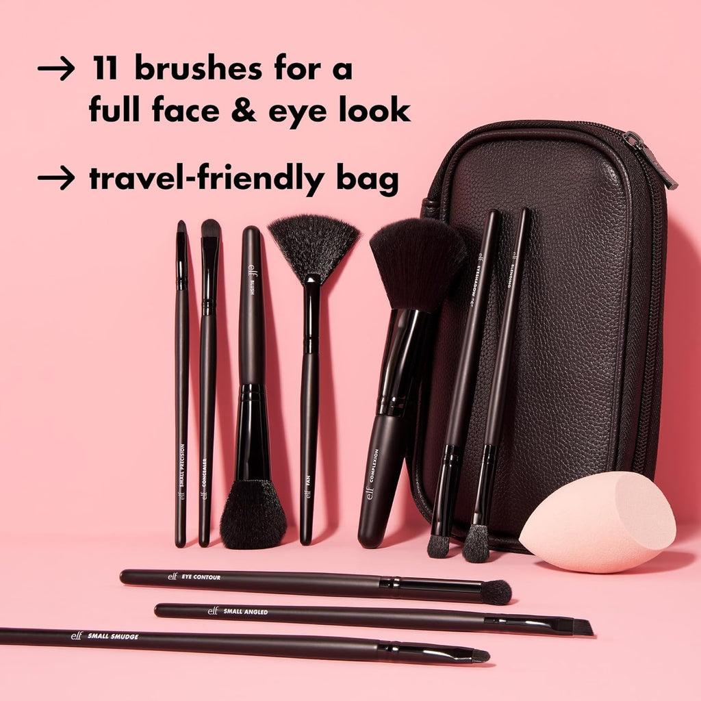 e.l.f. Juego de brochas de maquillaje completo para cara y ojos con...