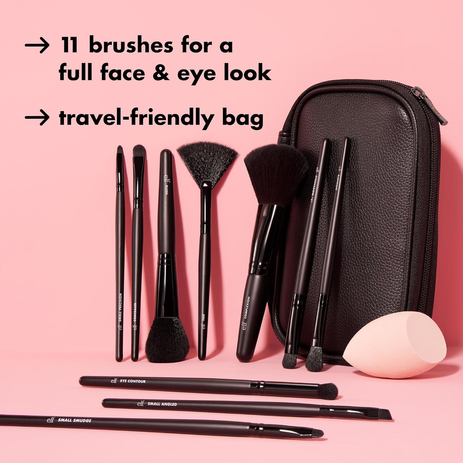 e.l.f. Juego de brochas de maquillaje completo para cara y ojos con...
