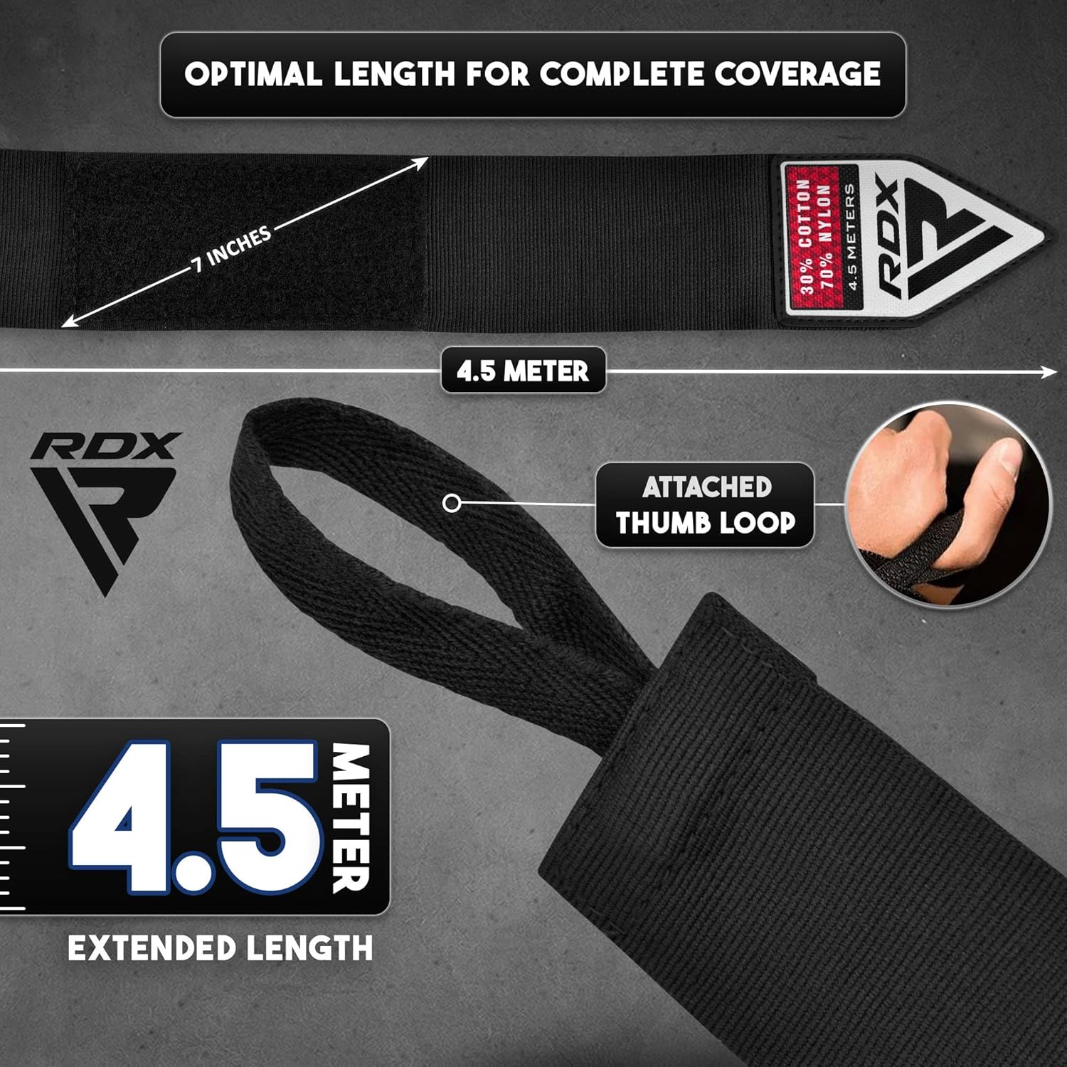 RDX Vendas de Boxeo para Manos 4.5M \/ 180 Pulgadas \u2013 Guantes...