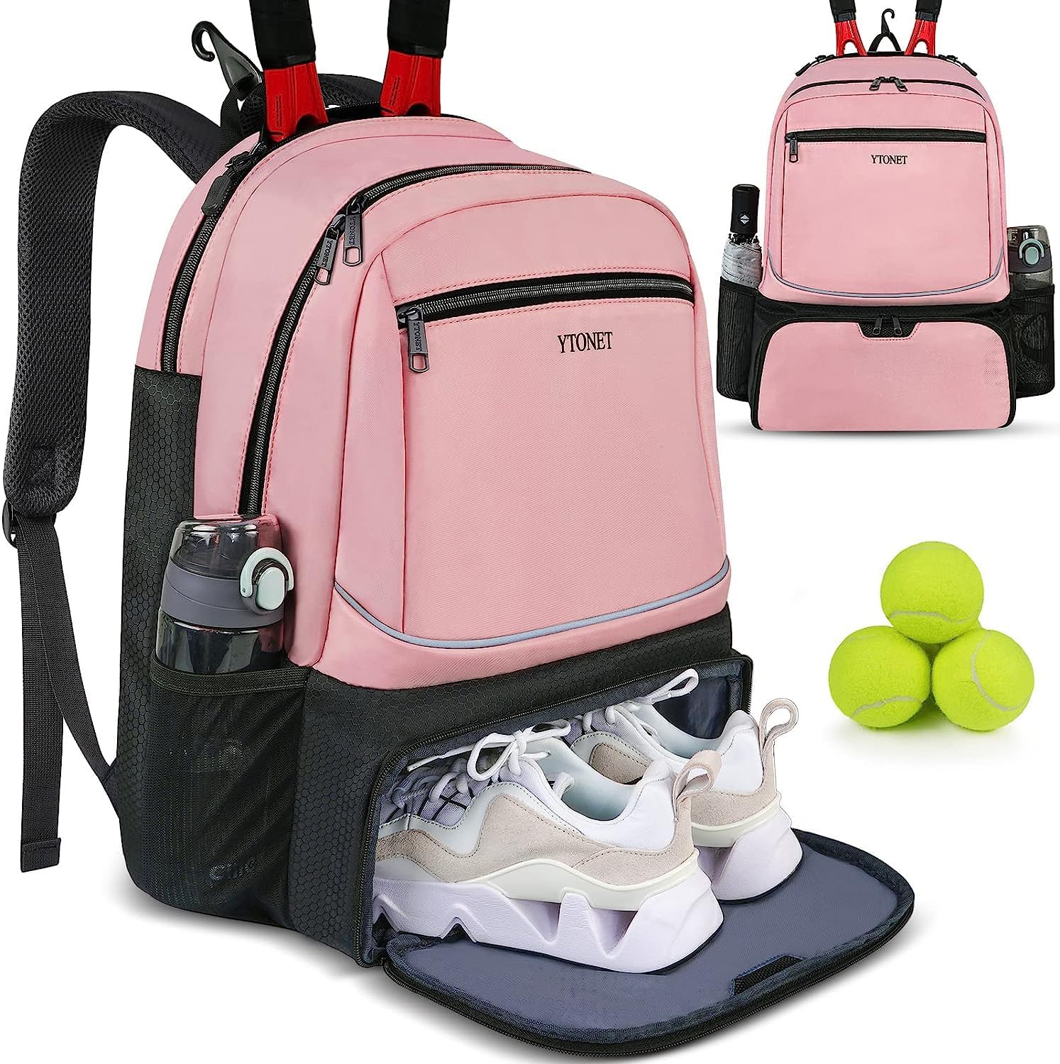Ytonet Mochila de tenis para mujeres y hombres, 2 raquetas con bols...