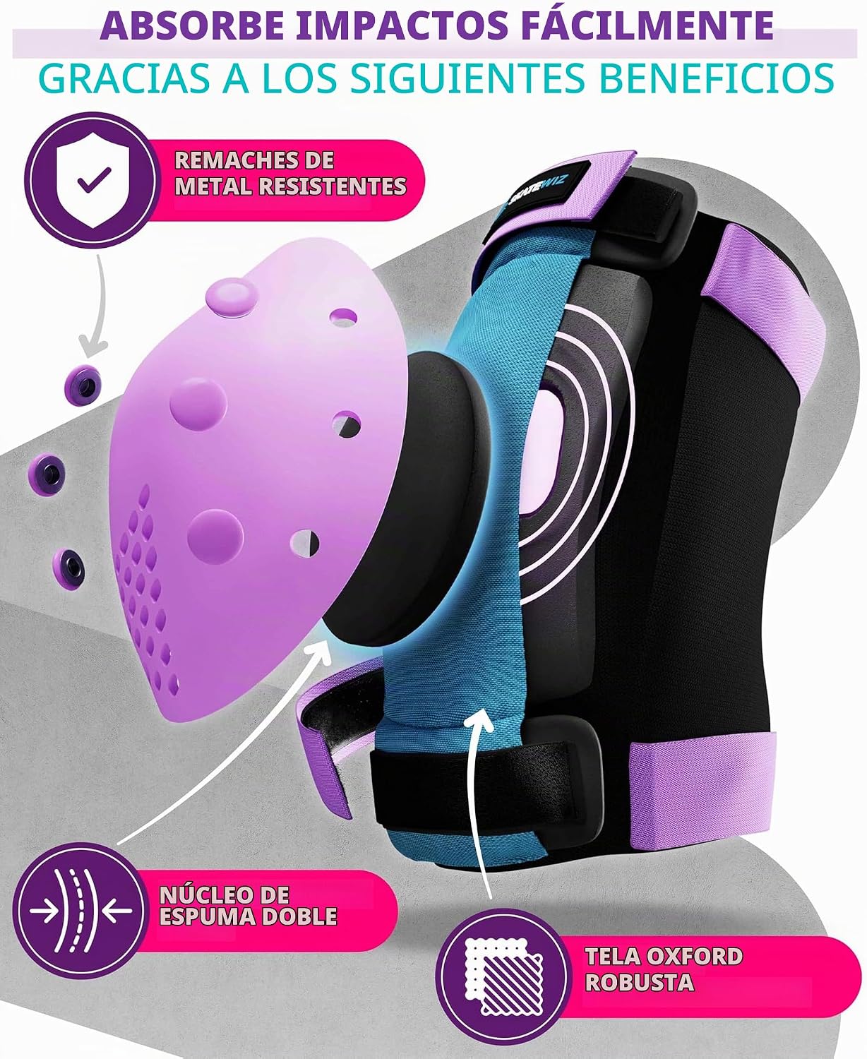 SKATEWIZ Juego de almohadillas de protección para patineta para niñ...