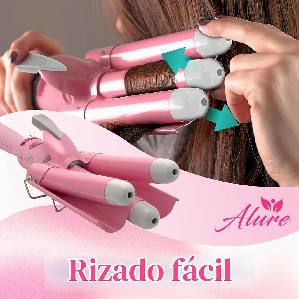 Alure Rizador de Tres Barriles Varita Onduladora de Cabello con Pan...
