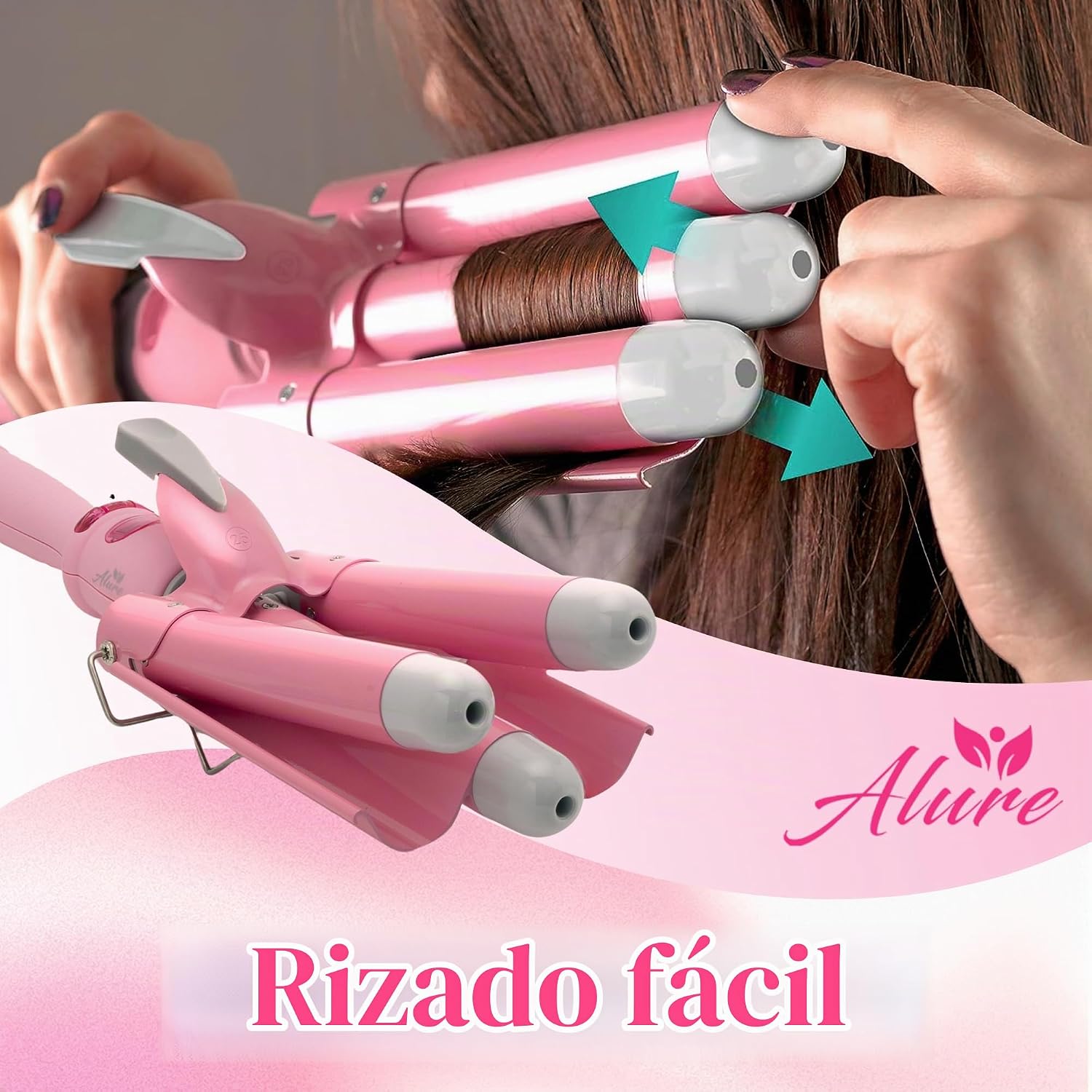 Alure Rizador de Tres Barriles Varita Onduladora de Cabello con Pan...