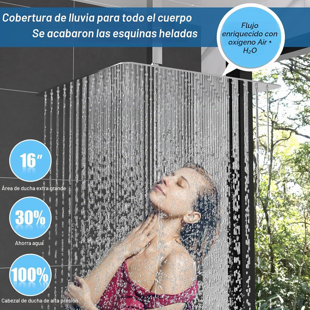 Enga - Sistema de ducha termostático de 16 pulgadas, doble cabezal...