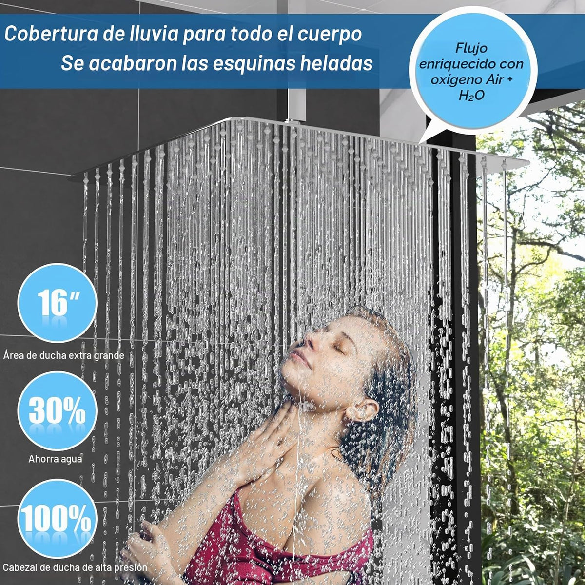 Enga - Sistema de ducha termostático de 16 pulgadas, doble cabezal...