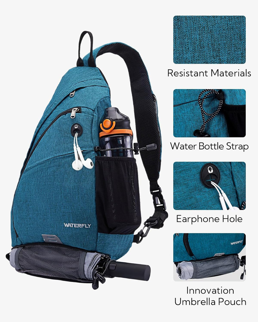 WATERFLY - Mochila con eslinga, bandolera pequeña, bolsa de hombro...
