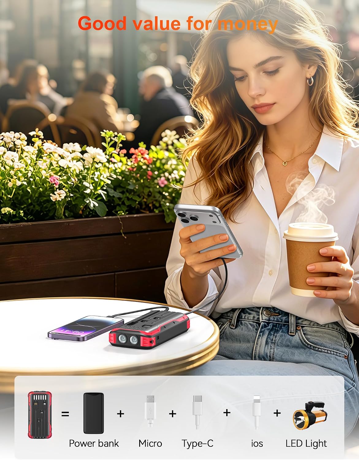 SOXONO Banco de energía con cargador solar, batería externa PD de c...