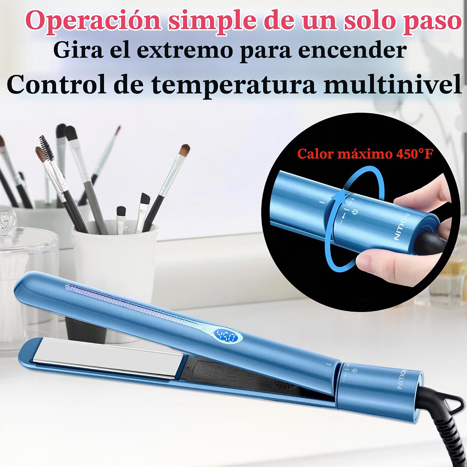 NITION Nano Titanium Alisador de pelo de 1 pulgada Placa de calenta...