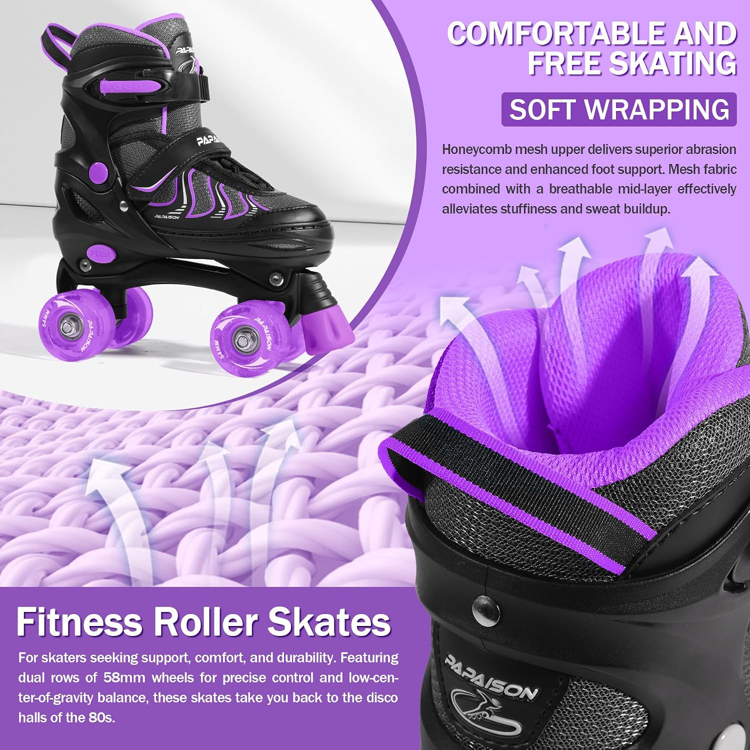 PAPAISON Patines de ruedas para niñas de 8 a 12 años, talla ajustab...