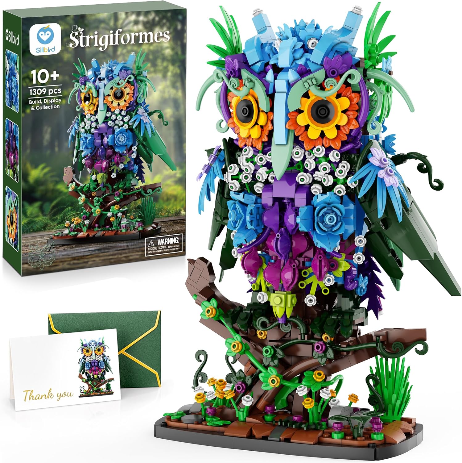 Sillbird Juego de construcción de búho de flores para adultos, rega...