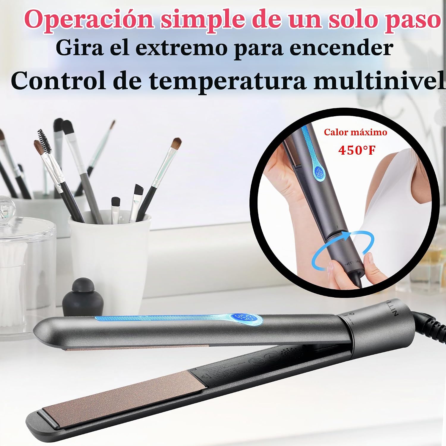 NITION Plancha de pelo de cerámica turmalina LCD. Plancha plana MCH...