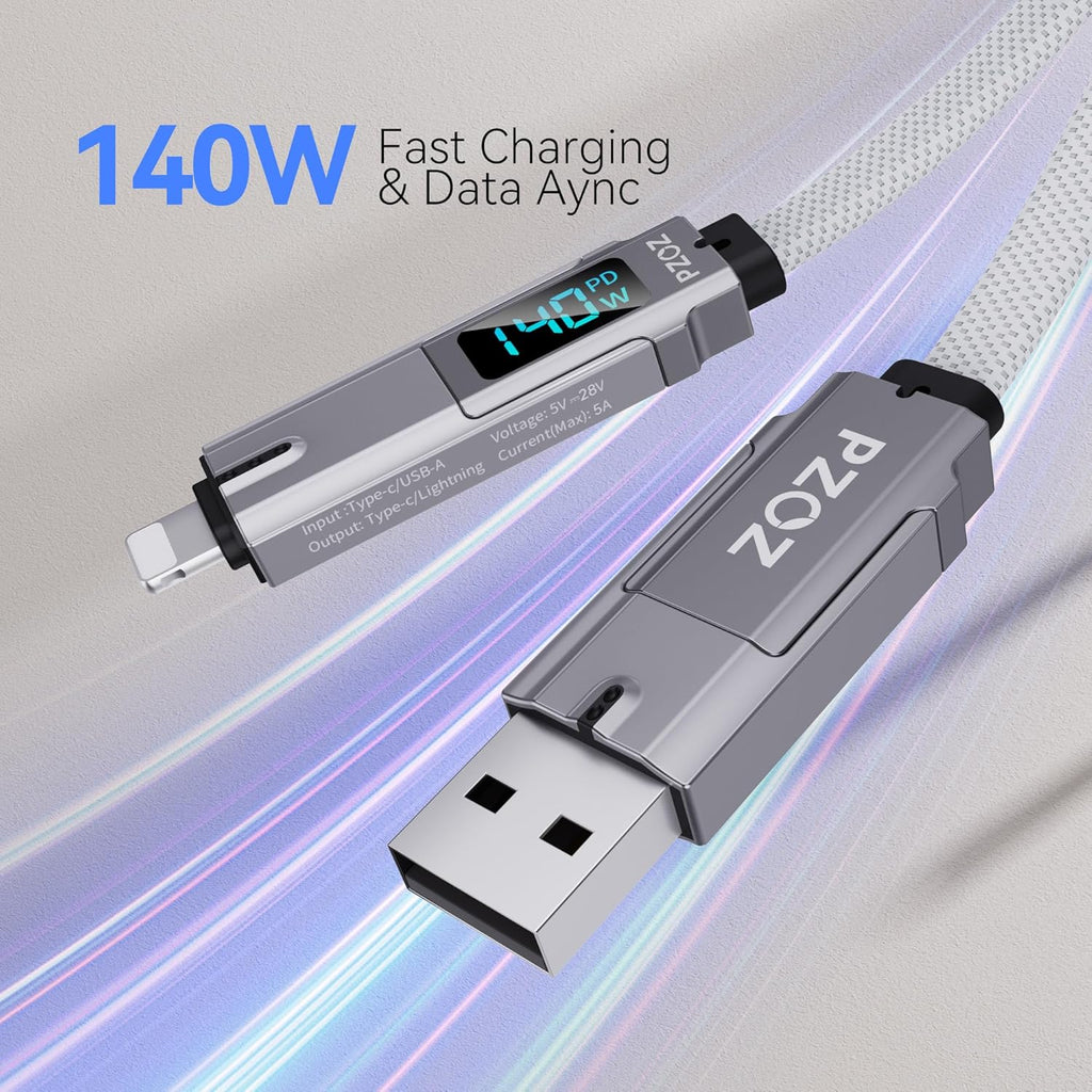 pzoz Cable de carga rápida USB C 4 en 1 con pantalla LED, cargador...
