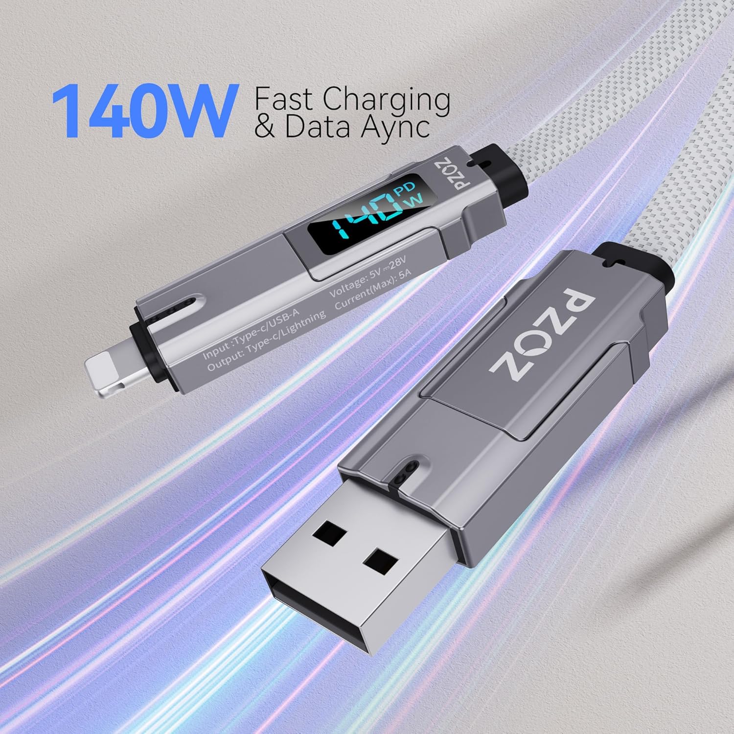 pzoz Cable de carga rápida USB C 4 en 1 con pantalla LED, cargador...