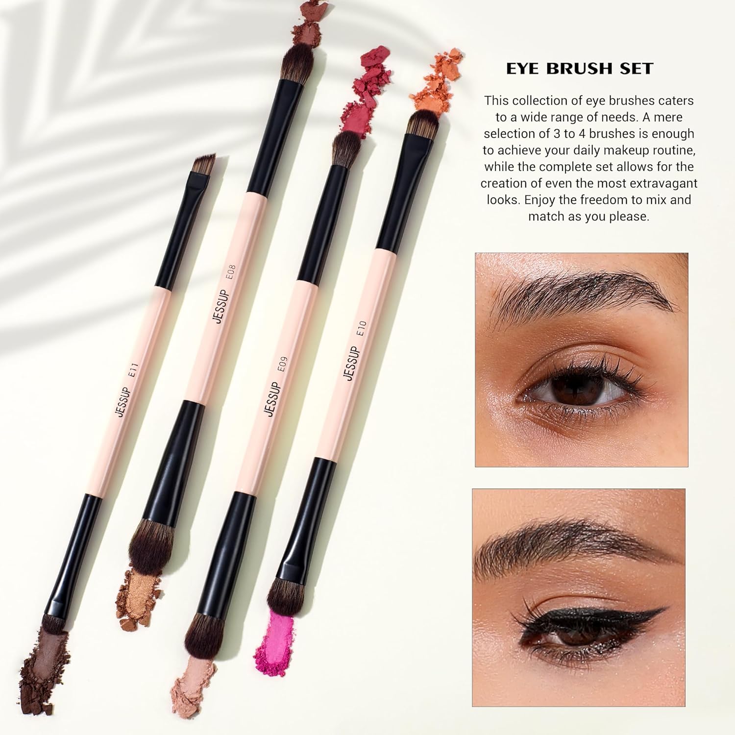 Jessup Juego de brochas de maquillaje, 7 piezas, brochas de doble c...