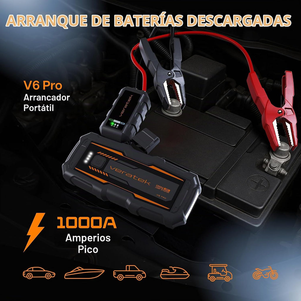 Veratek V6 Pro 1000A Arrancador de Batería de Coche Portátil (6.0L...