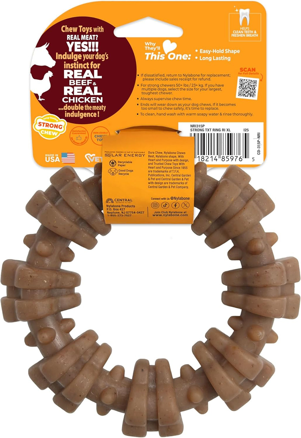 Nylabone Juguete masticable fuerte con anillo texturizado para perr...