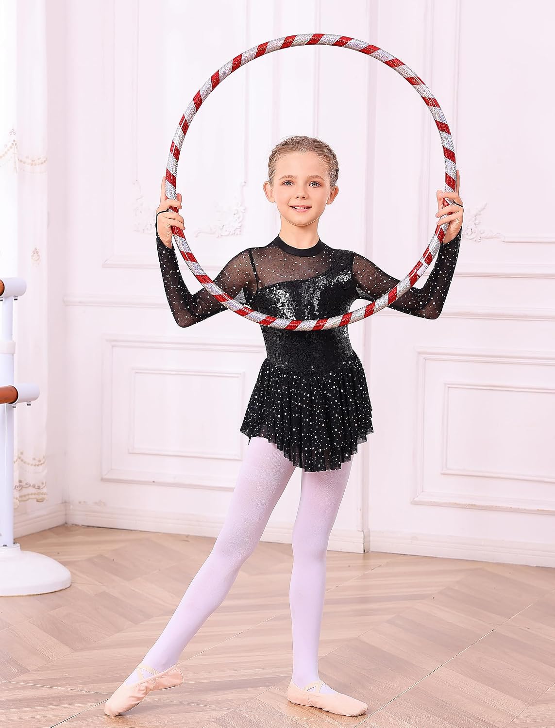 Vestido de patinaje artístico para niña, con lentejuelas brillantes...