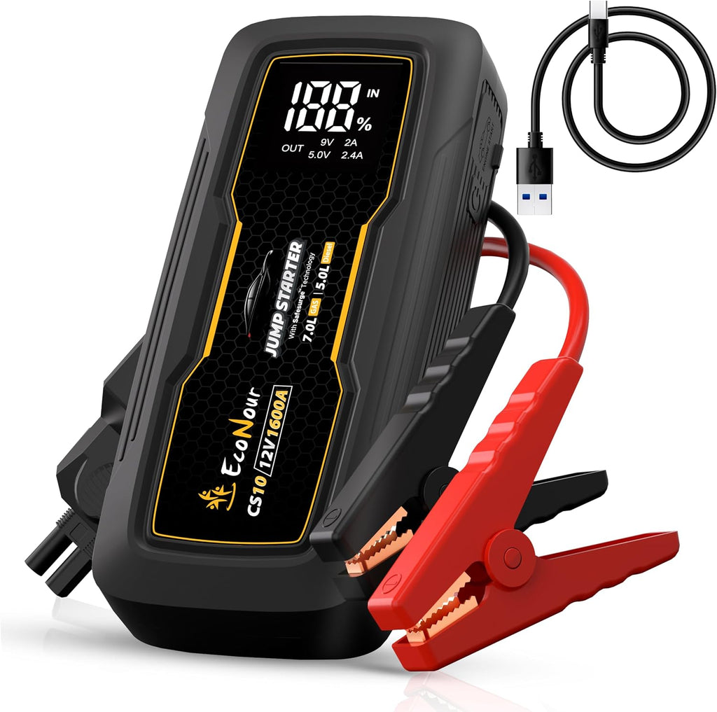 EcoNour - Arrancador de batería portátil de 1600 A, pico de hasta 7...