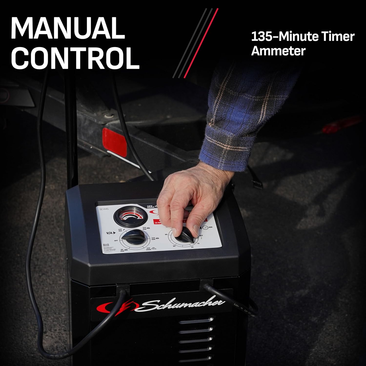 Schumacher Electric Cargador de batería manual con ruedas de 10A pa...