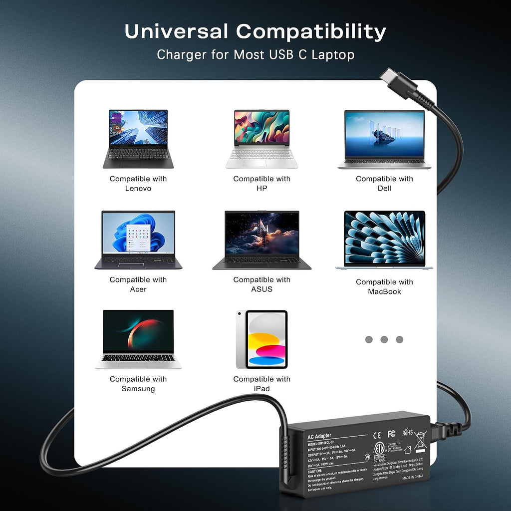 WZXHU Cargador USB C de 100 W para laptop compatible con Lenovo Thi...