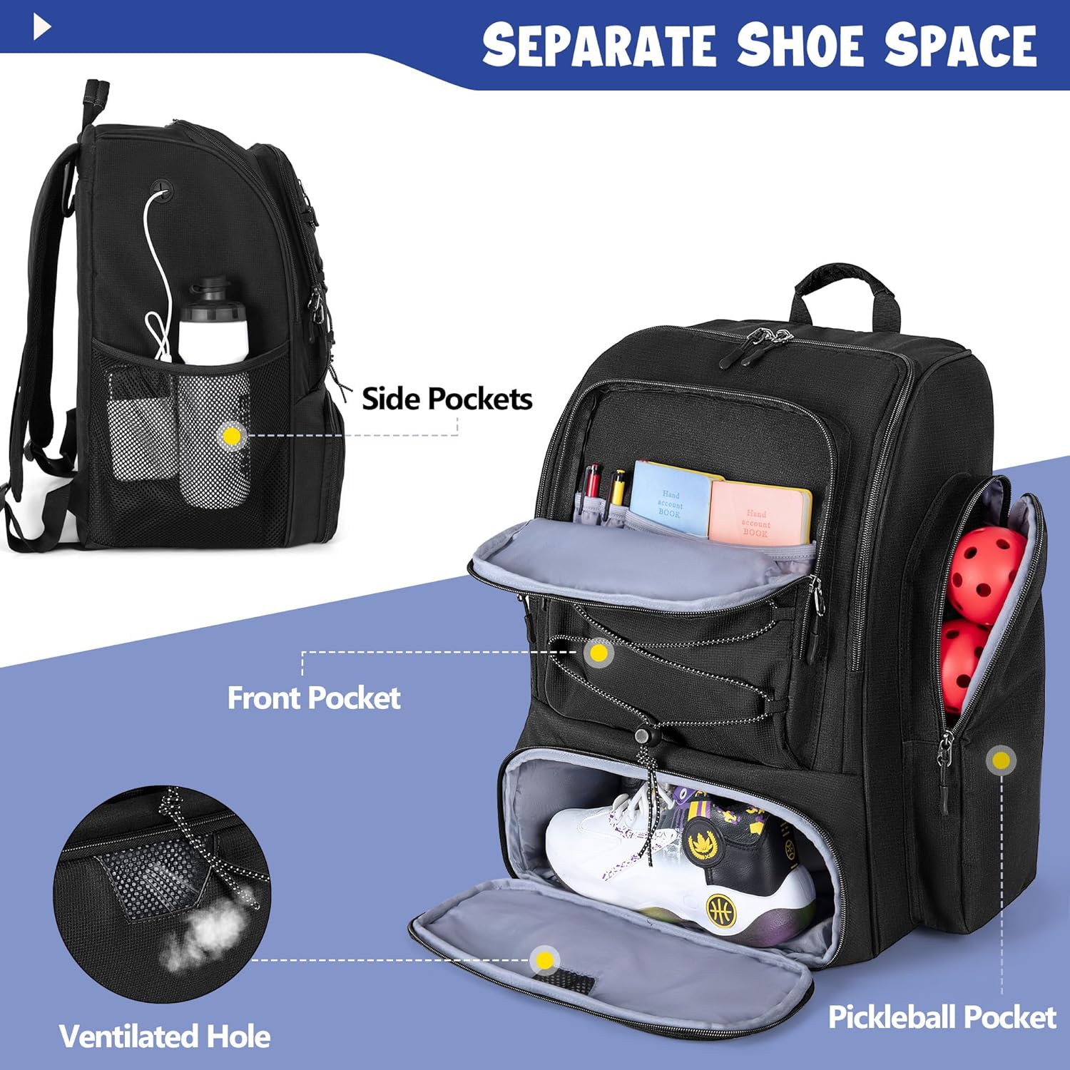 GOBUROS Bolsa de Pickleball para 4 Palas con Compartimento para Zap...