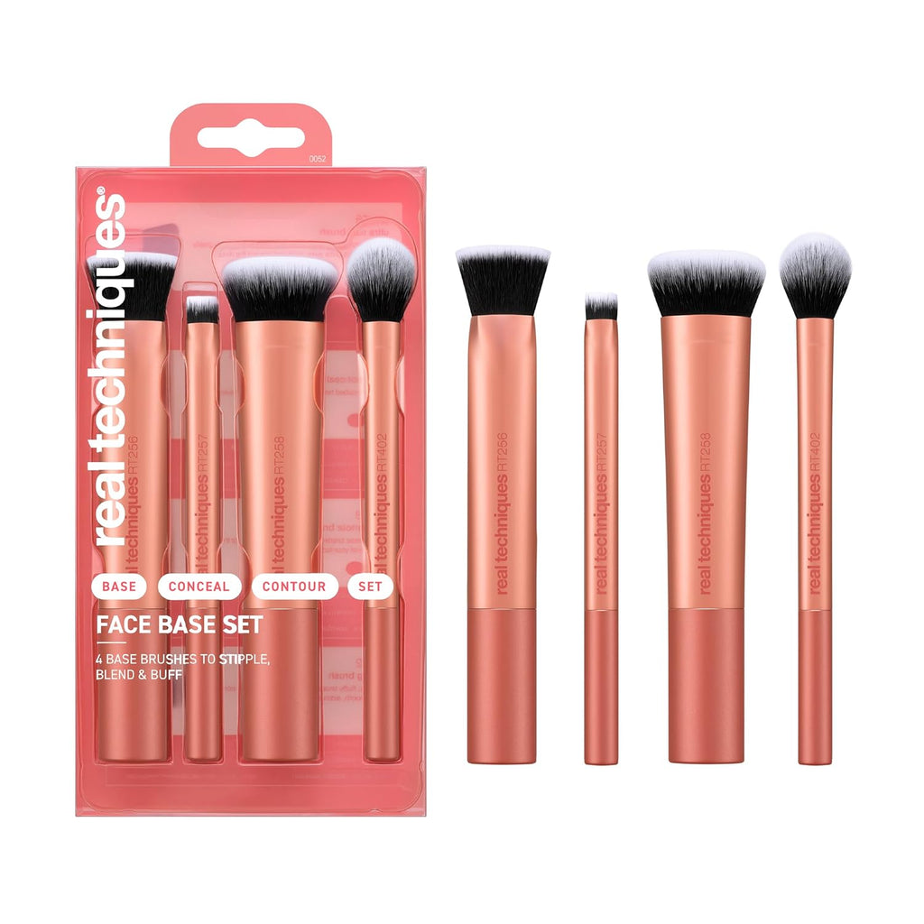 Real Techniques Juego de 4 brochas de maquillaje para base facial,...