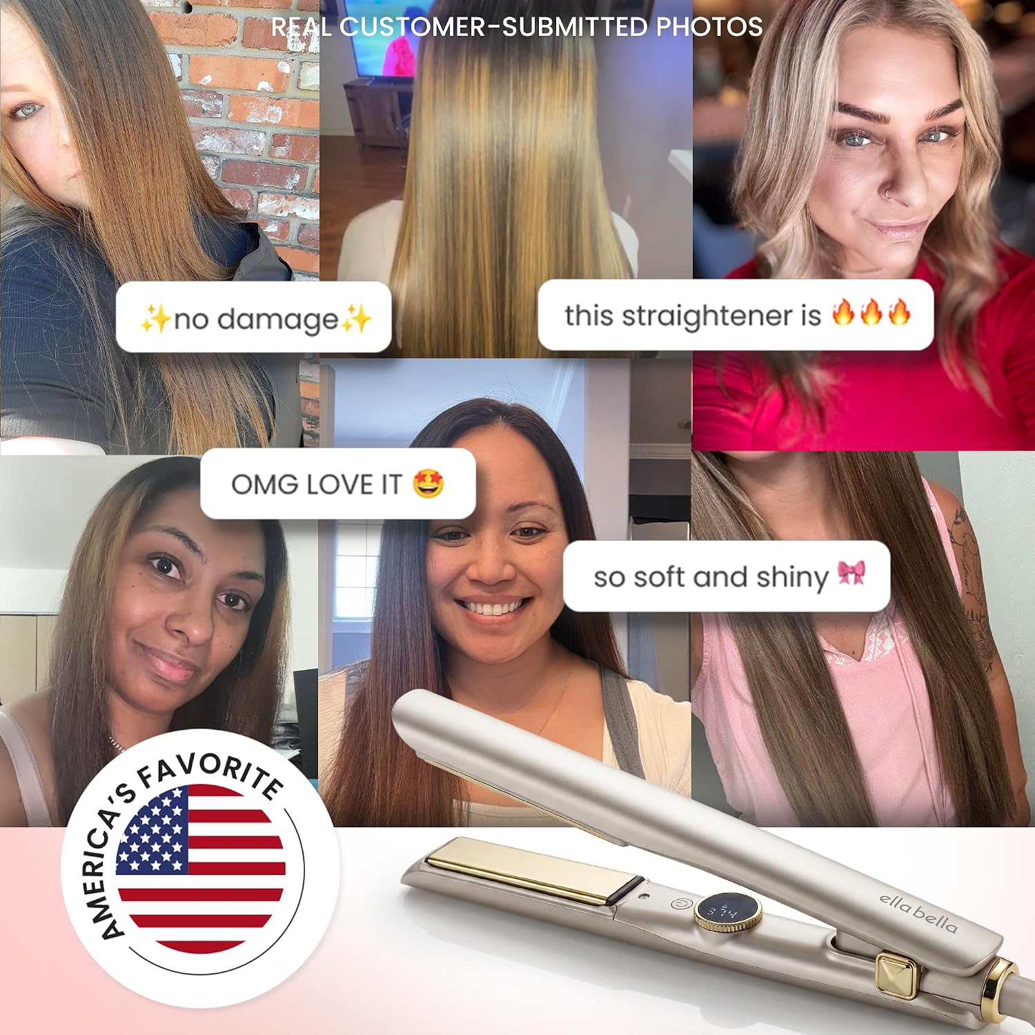 ELLA BELLA® Alisador de cabello delgado con tecnología infrarroja |...