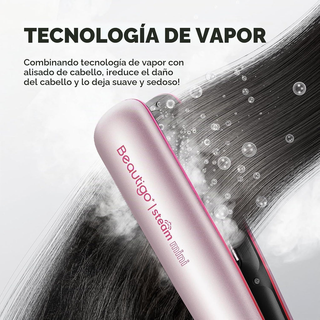 Beautigo - Plancha de pelo a vapor con tanque de 0.8 fl oz y placas...