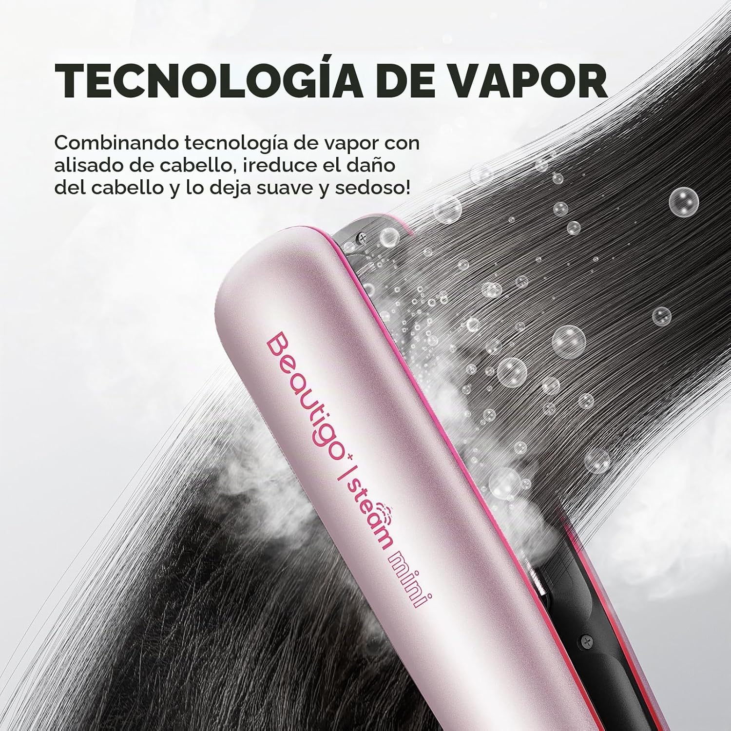 Beautigo - Plancha de pelo a vapor con tanque de 0.8 fl oz y placas...
