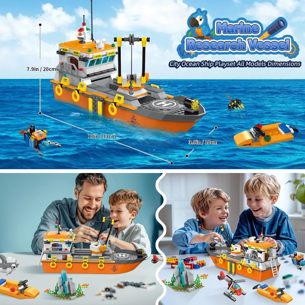 Conjunto de construcción de barco explorador oceánico de la ciudad,...