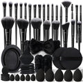 HGHDBT Juego de 51 brochas de maquillaje negras, kit de maquillaje...