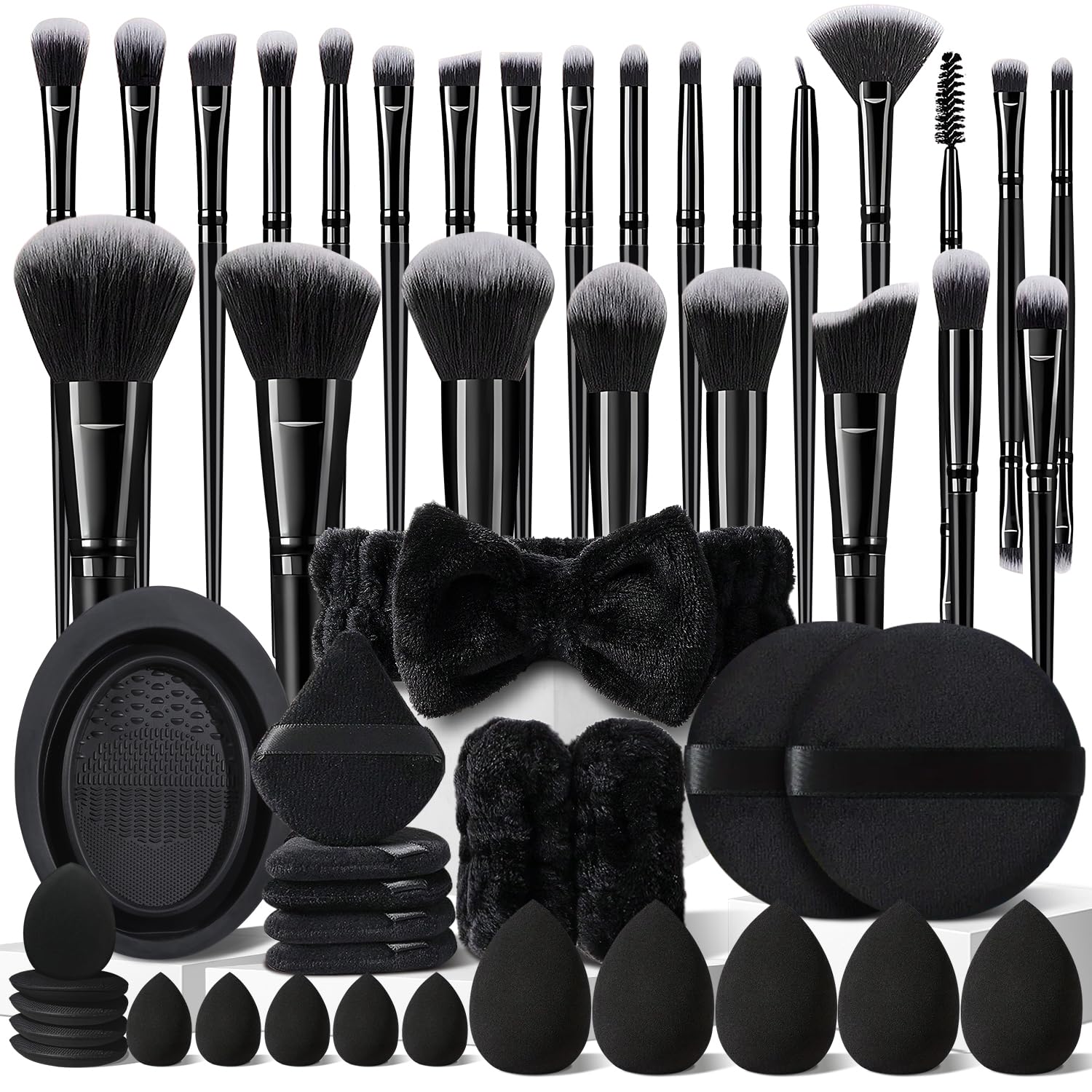 HGHDBT Juego de 51 brochas de maquillaje negras, kit de maquillaje...